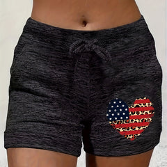Heart Print Drawstring Shorts Casual Shorts For Summer & Spring