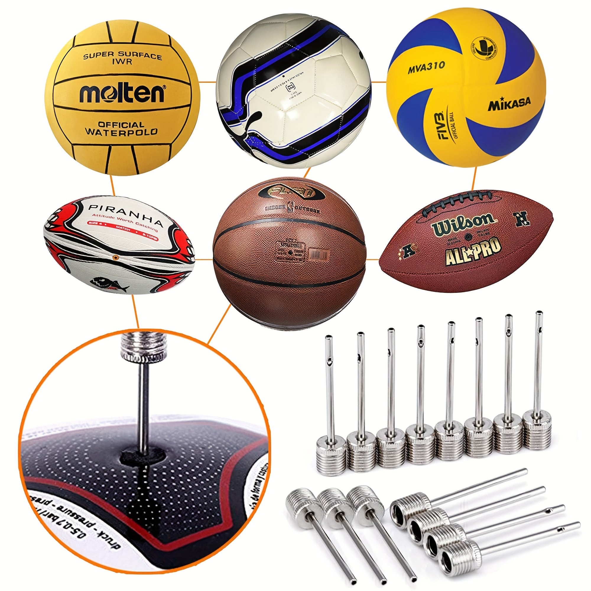 15pcs Stainless Steel Air Pump Needles for Sports Balls
