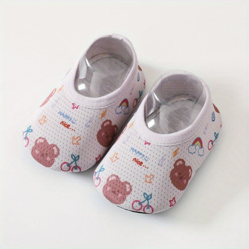 2 Pairs Baby Girls Floor Socks Cartoon Pattern Mesh Soft Bottom Non Slip Shoes