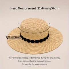 Flat Top Straw Sun Hat Wide Brim UV Protection Beach Hat Sunscreen