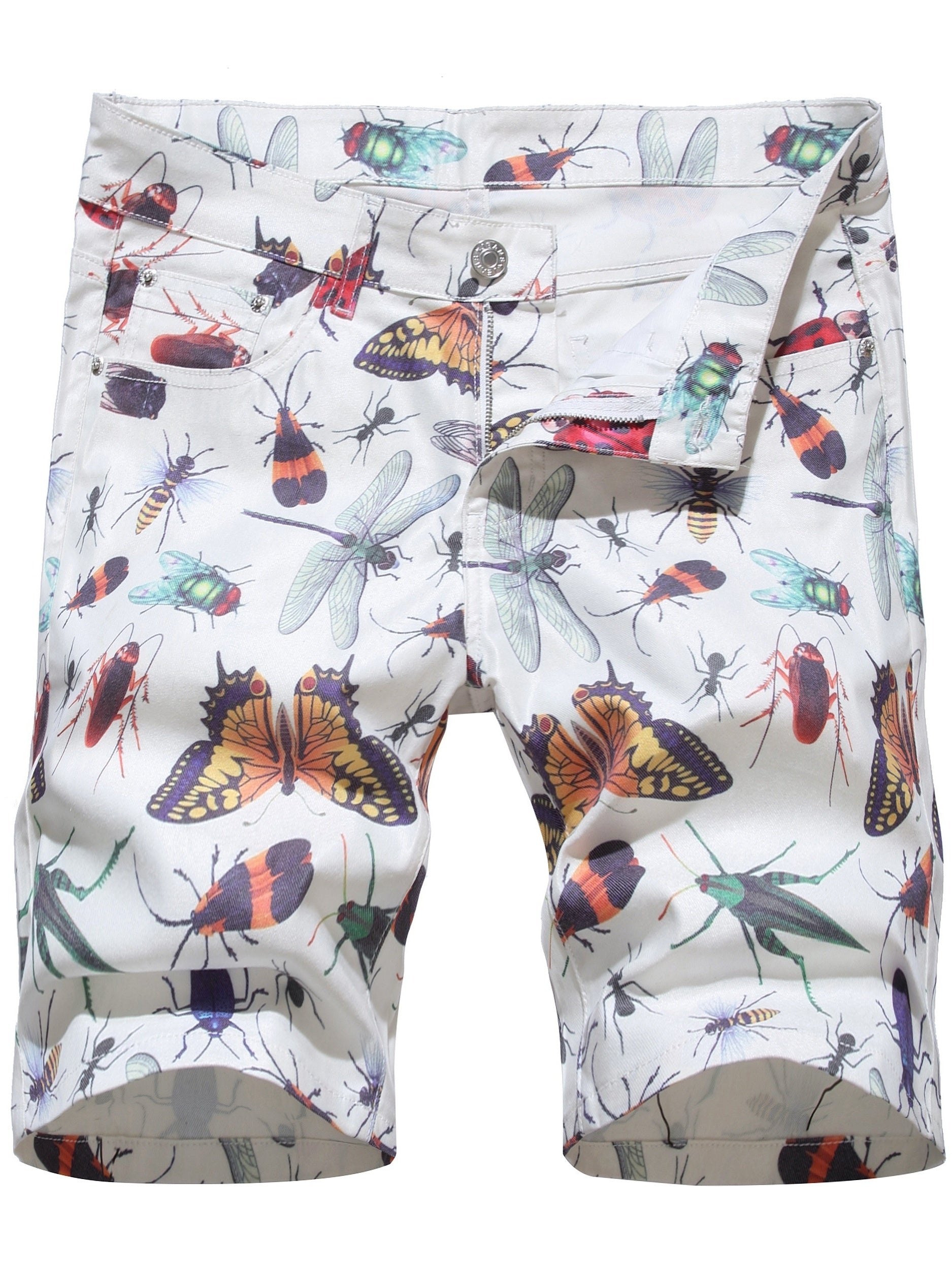Creative Insect Print Denim Shorts for Men