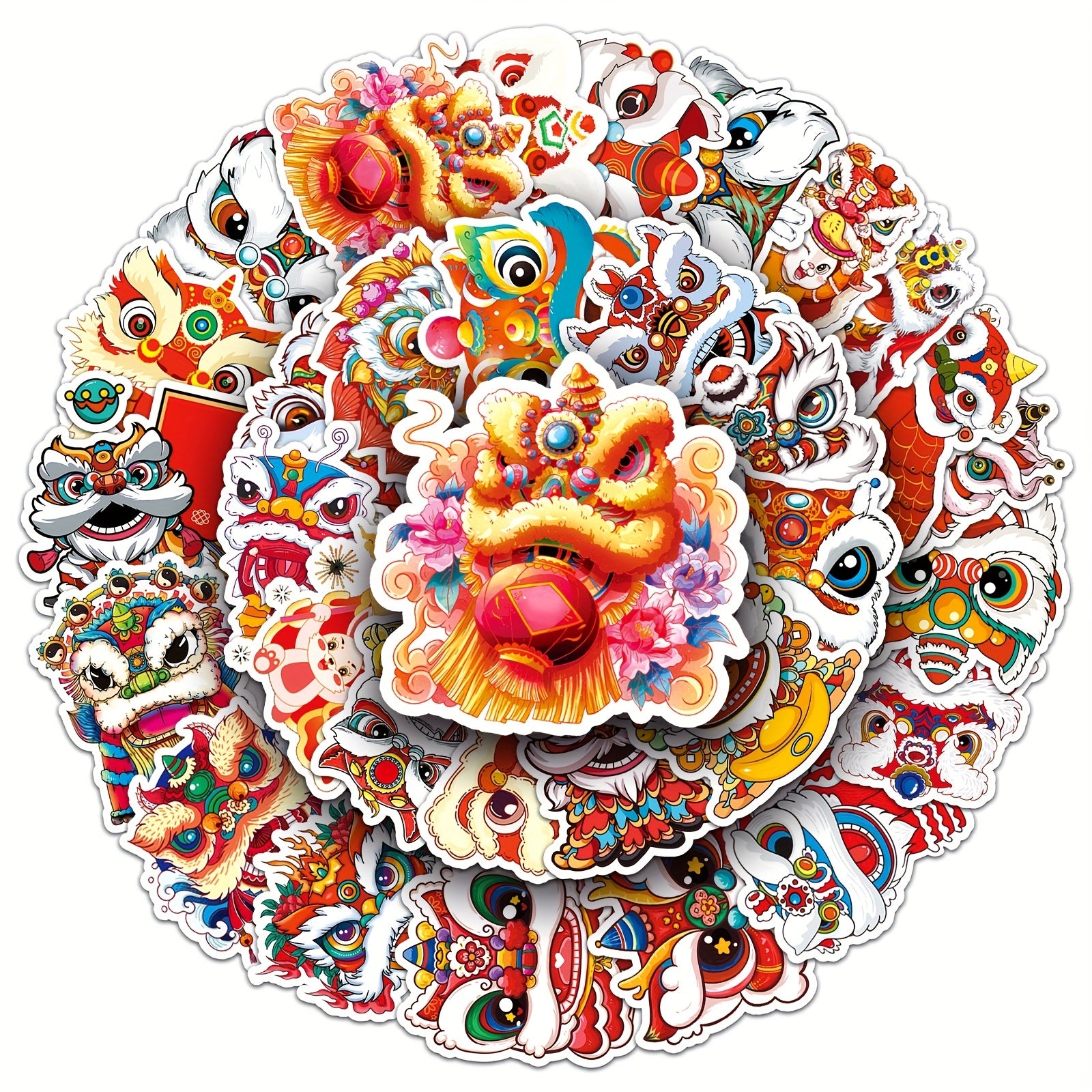 50pcs Lion Dance Cartoon Stickers Chinese Traditional Culture Luggage Decoration