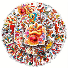 50pcs Lion Dance Cartoon Stickers Chinese Traditional Culture Luggage Decoration