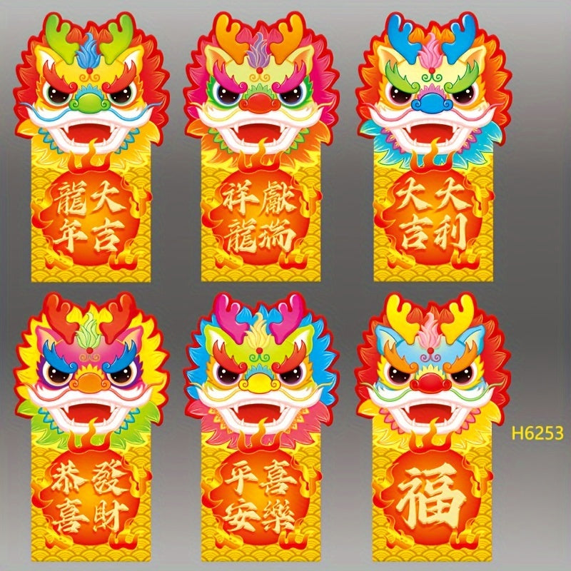 6pcs Dragon Zodiac Red Packet Creative 3D Lucky Money Envelope Year Red Envelope