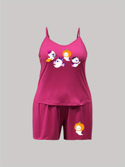 Women's Plus Ghost Print Pajama Set - Top & Shorts Loungewear
