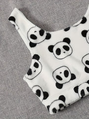 Panda Pattern Fluffy Crop Tank Top & Shorts Lounge Set