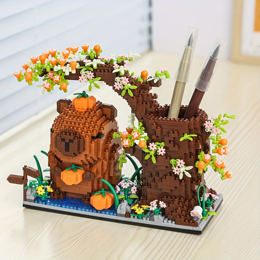 1800pcs Kapibara Pen Holder Building Blocks Set DIY Assembly Toy