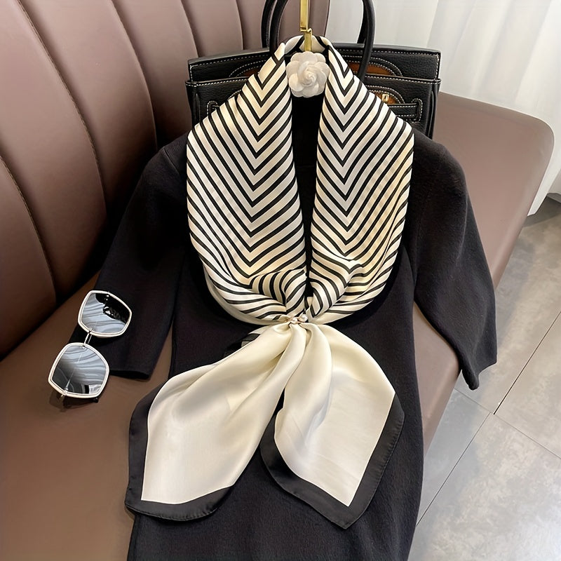 Stripe Print Square Scarf Shawl Silk Head Wrap Windproof Travel Beach Towel
