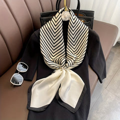 Stripe Print Square Scarf Shawl Silk Head Wrap Windproof Travel Beach Towel