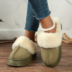 Women's Fluffy Ankle Snow Boots Slip On Platform Warm Slippers