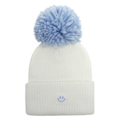 Kids Winter Beanie Knitted Hat Warm Smiling Face Graphic Cap With Pom Pom