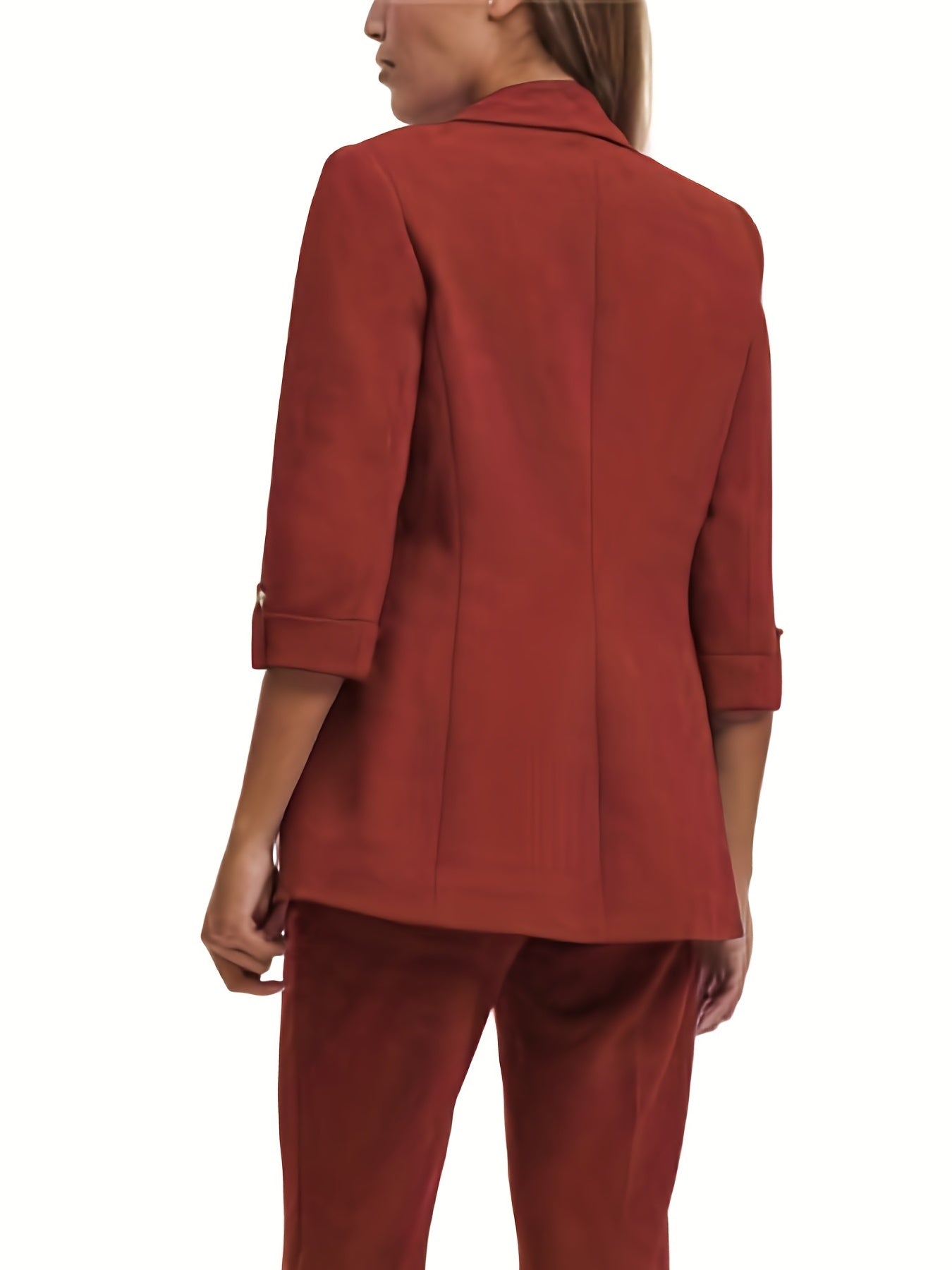 Solid Open Front Blazer Lapel 3 4 Sleeve Blazer For Office & Work