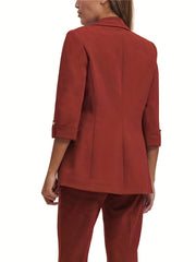 Solid Open Front Blazer Lapel 3 4 Sleeve Blazer For Office & Work