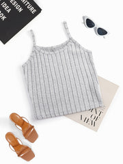 Solid Ribbed Spaghetti Strap Top Sleeveless Cami Top For Summer