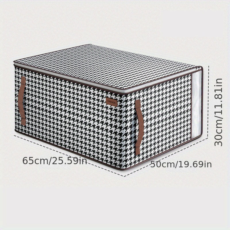 Large Capacity Houndstooth Pattern Storage Bag Zipper Dustproof Organizer