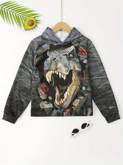 3D Dinosaur & Broken Brick Print Kid's Hoodie Pullover for Spring Fall Winter