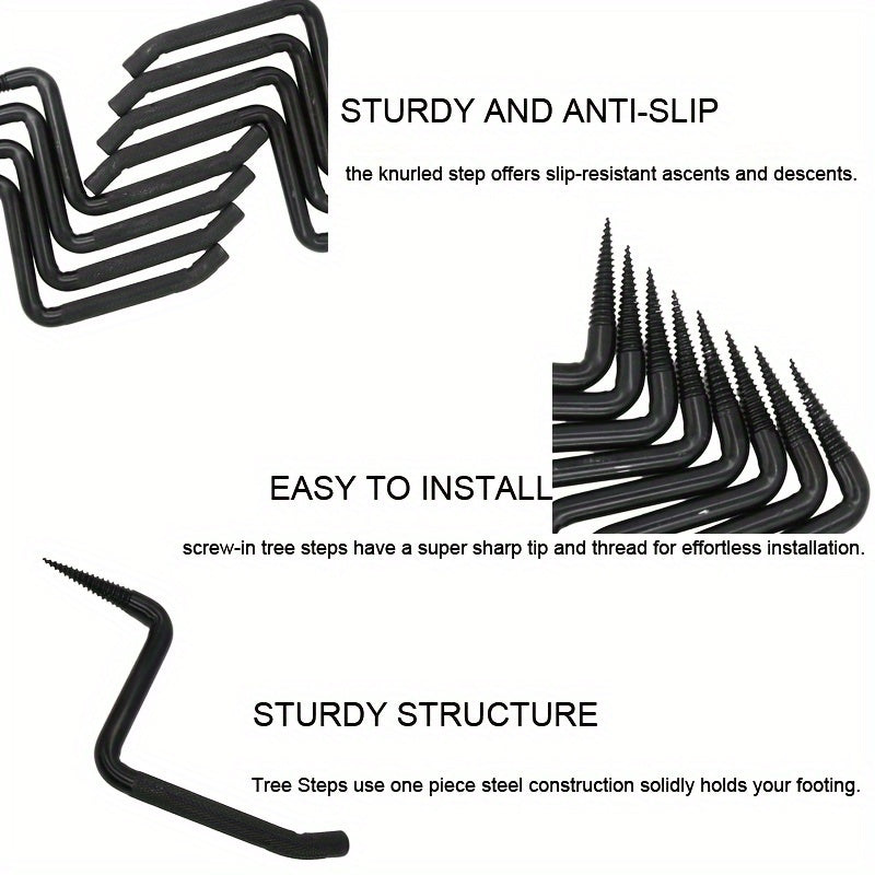 8pcs Outdoor Tree Steps Holds 500lbs Climbing Mountain Tree Stand Non Slip Steel