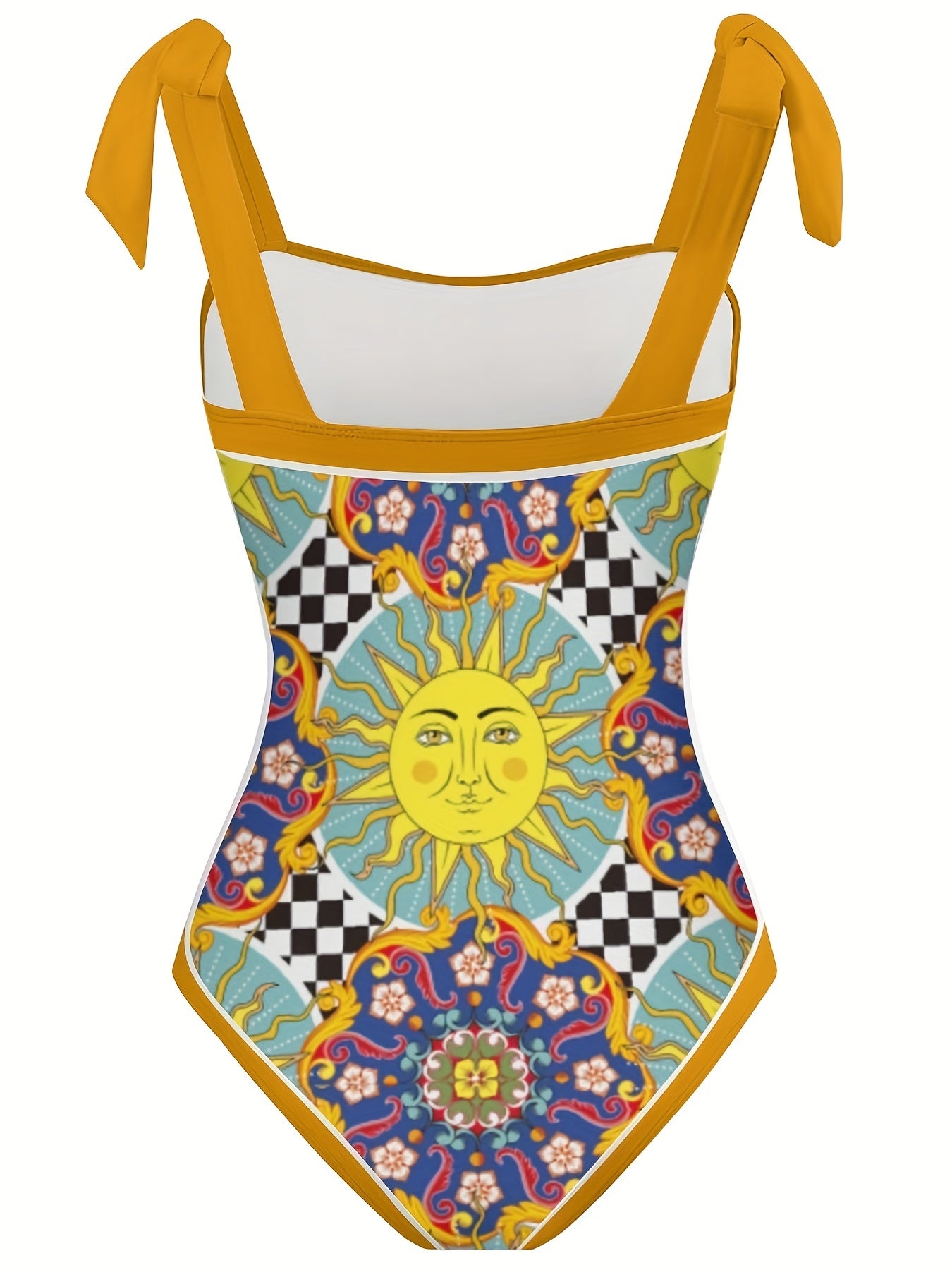 Graphic Print Tie Shoulder Swimsuit Set