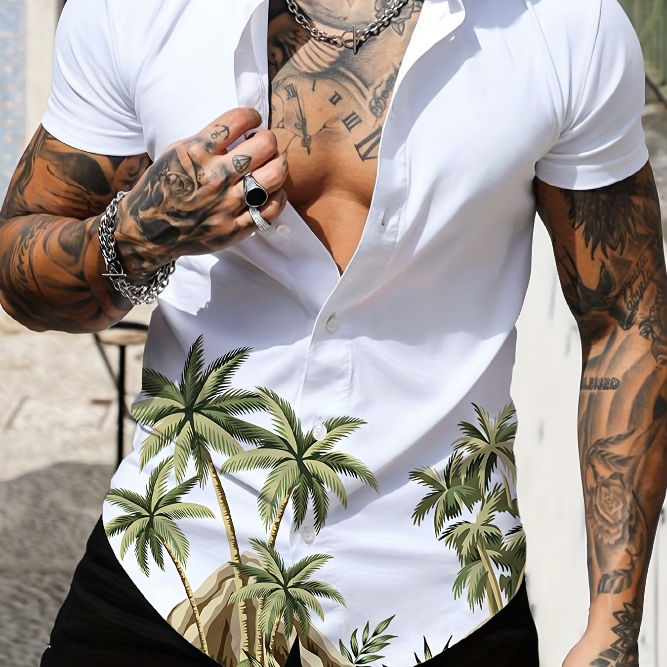 Coconut Tree Print Hawaiian Shirt for Summer Vacation Resort