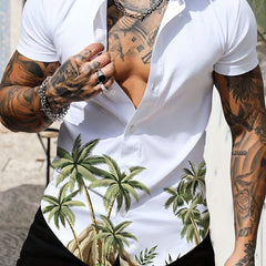 Coconut Tree Print Hawaiian Shirt for Summer Vacation Resort
