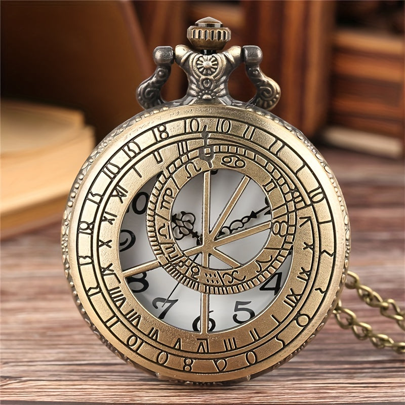 Vintage Bronze Astronomical Round Pointer Quartz Pocket Watch