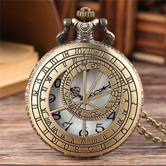 Vintage Bronze Astronomical Round Pointer Quartz Pocket Watch
