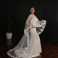 Floral Lace Wedding Veil Floor Length Train Bridal Accessory