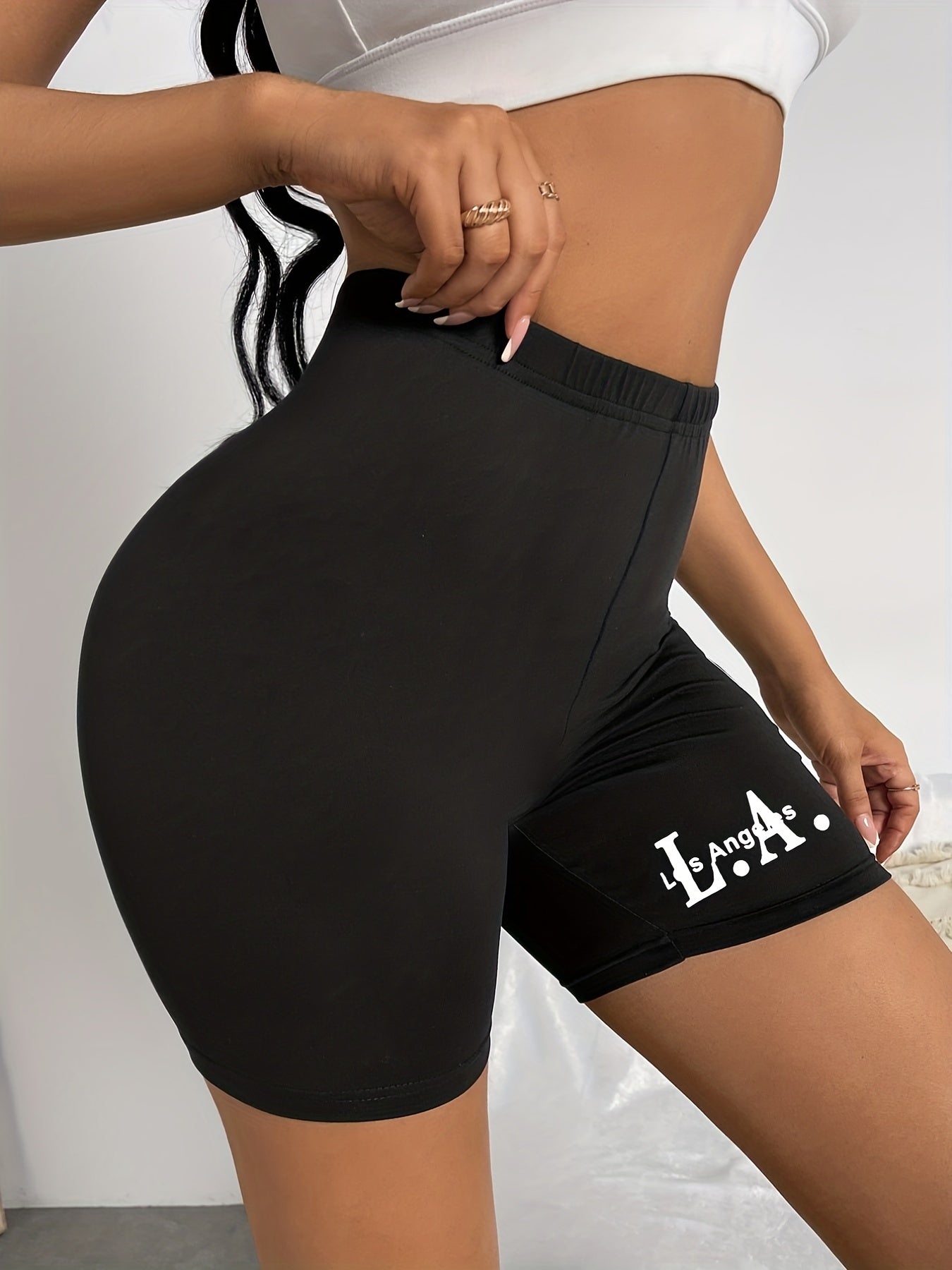 Letter Print Casual Summer Workout Slim Shorts Women's Clothing
