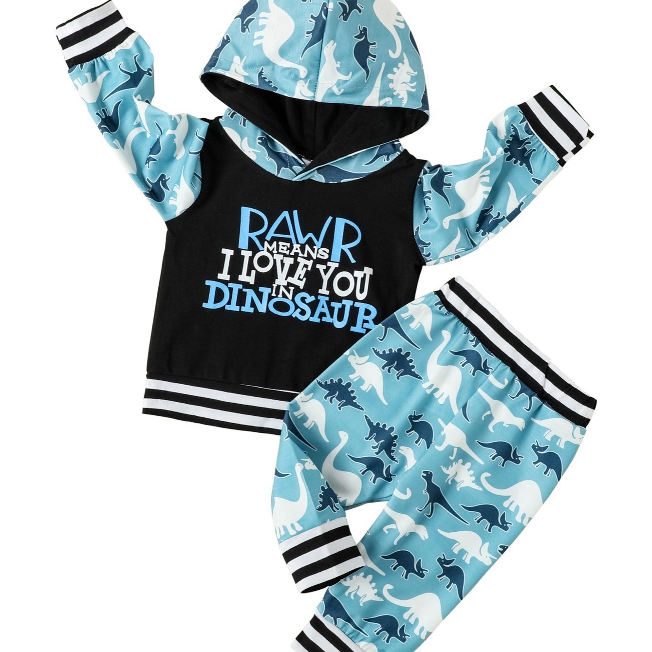 Boys Dinosaur Printed Hoodie & Pants Set Pop Casual Suit