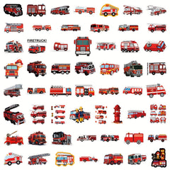 55pcs Fire Truck Themed Vinyl Stickers for Laptop Water Bottle Phone Skateboard