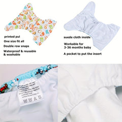 4pcs Washable Cloth Diapers For Boys Girls Adjustable Nappy with Inserts