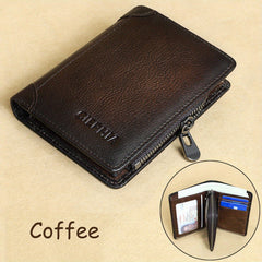 RFID Blocking Short Leather Wallet with Zipper