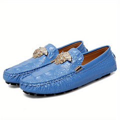 Men's Croc Print Slip On Loafers w/ Metallic Decor