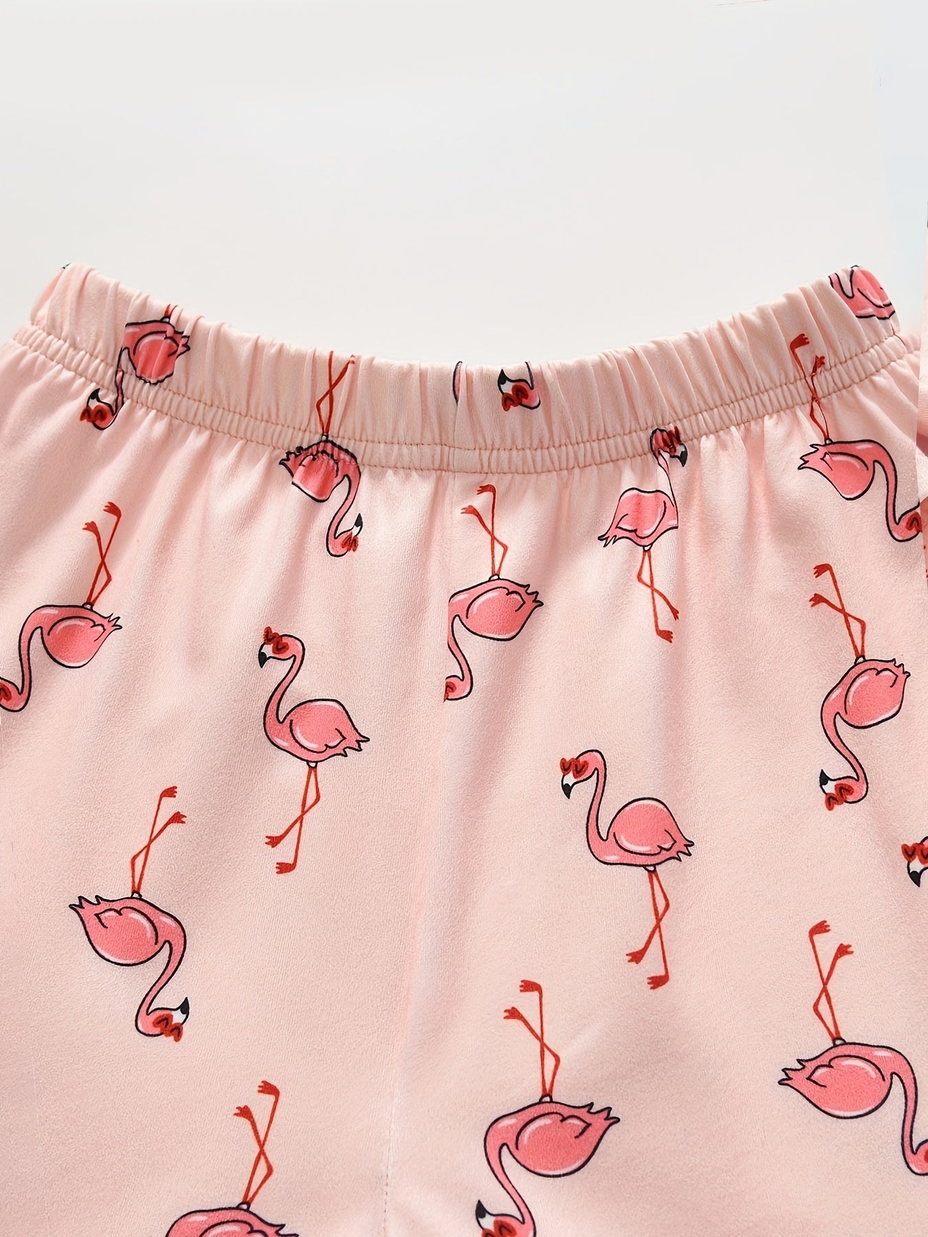 2pcs Toddler Girls Flamingo T shirt & Shorts Set Loungewear Pajamas Suit