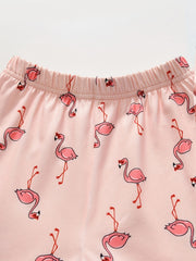 2pcs Toddler Girls Flamingo T shirt & Shorts Set Loungewear Pajamas Suit