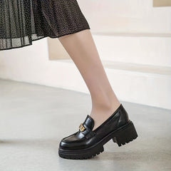 Women's Letter Decor Chunky Heel Loafers Slip On Shoes