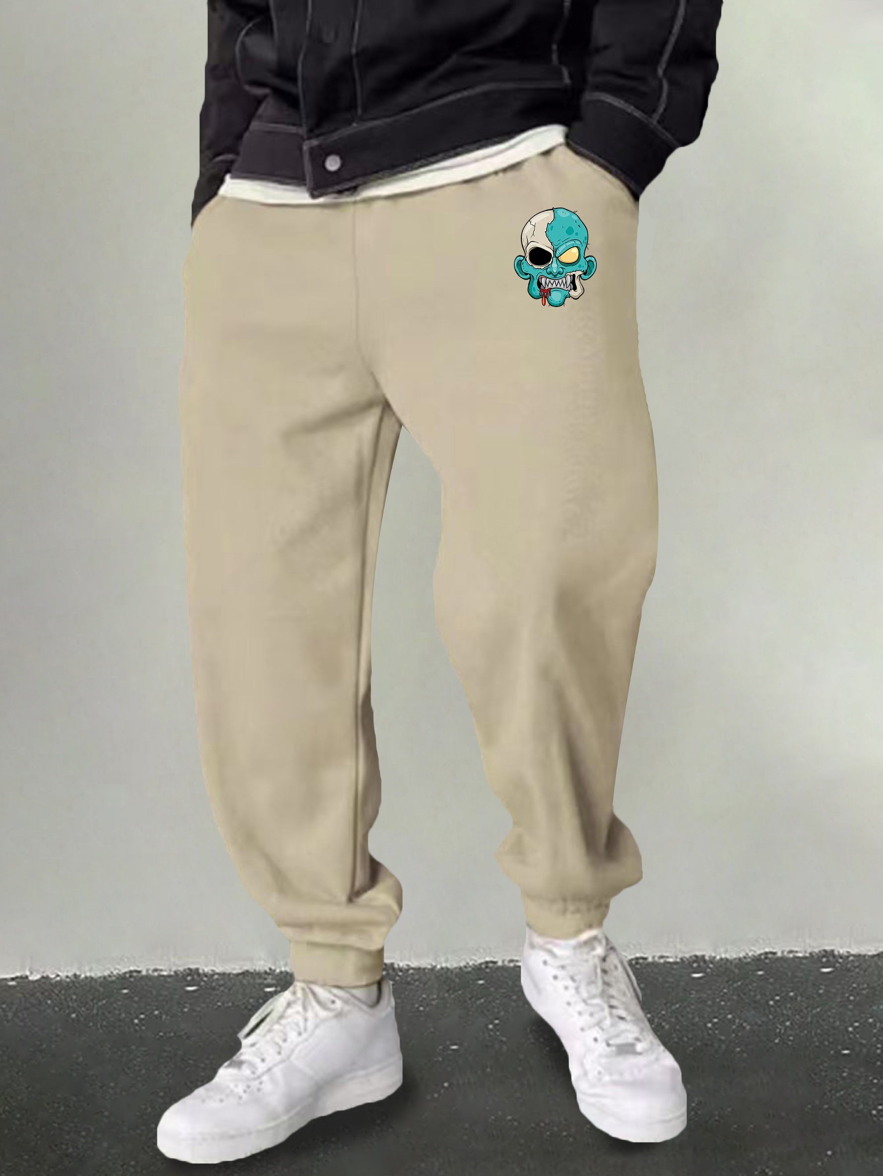 Men's Monster Print Joggers Slightly Stretch Sweatpants