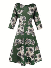 Plus Floral Print Long Sleeve Maxi Dress