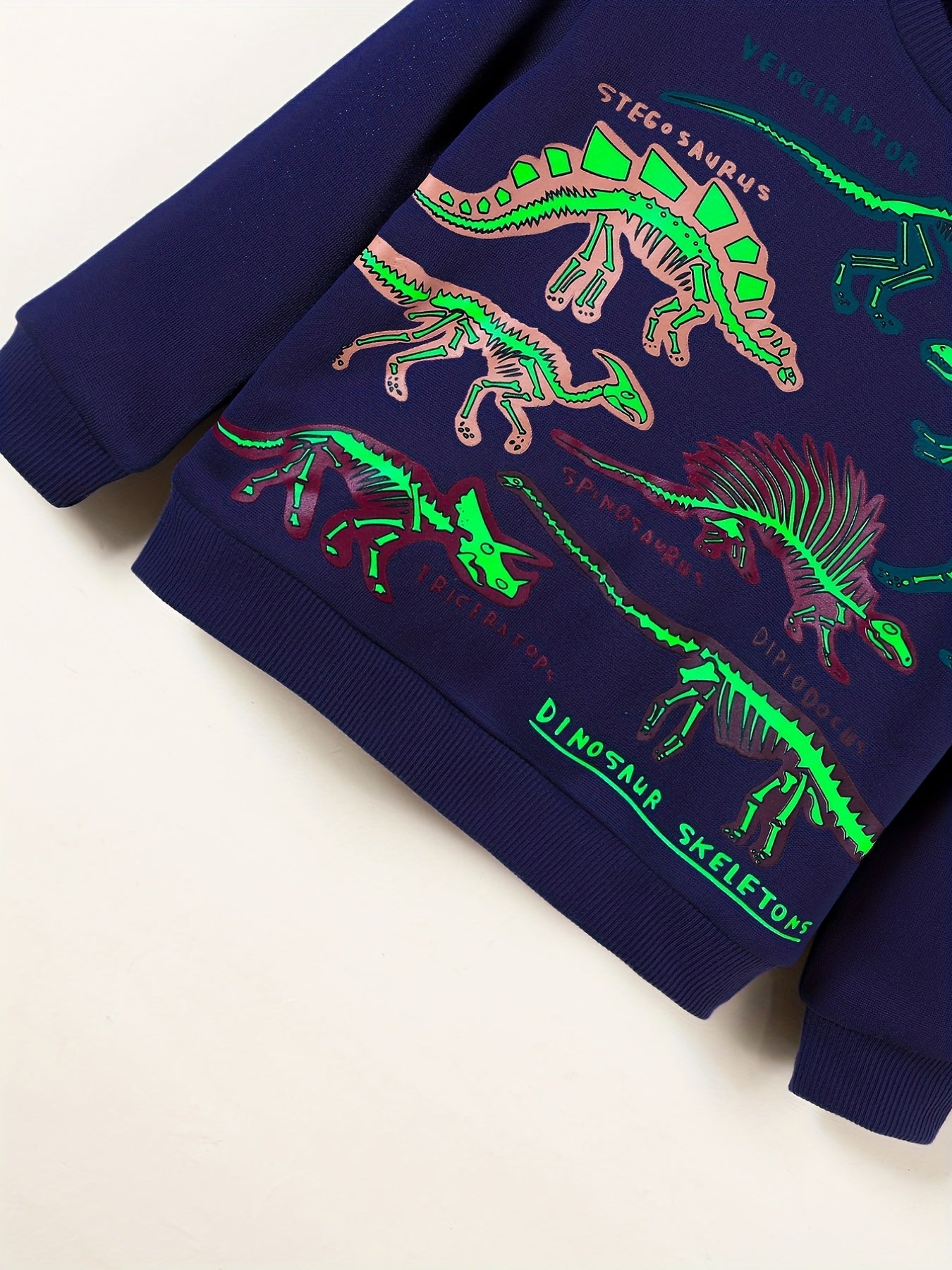 Toddler Dinosaur Reflective Sweatshirt Thermal Pullover Crew Neck Top