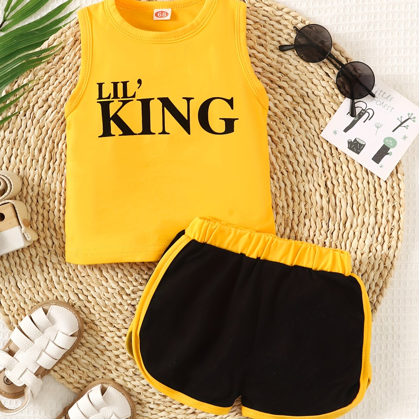 Baby Boys KING Print Tank Top & Block Shorts Set Summer