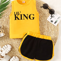Baby Boys KING Print Tank Top & Block Shorts Set Summer