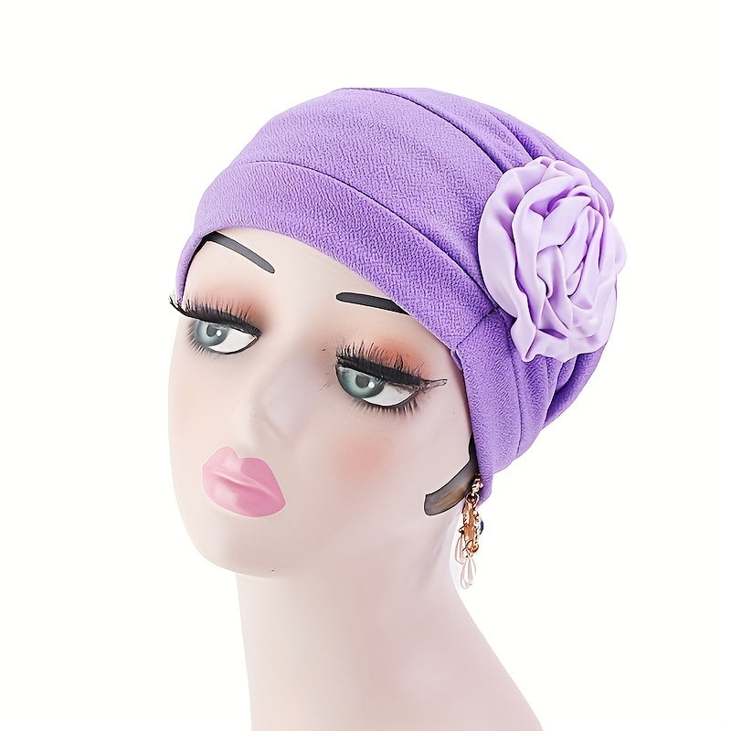 Flower Decor Turban Cap Elastic Head Wrap Chemo Hats Beanie Lightweight Bonnet