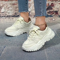 Faux Leather Chunky Sneakers Shock Absorption Running Shoes