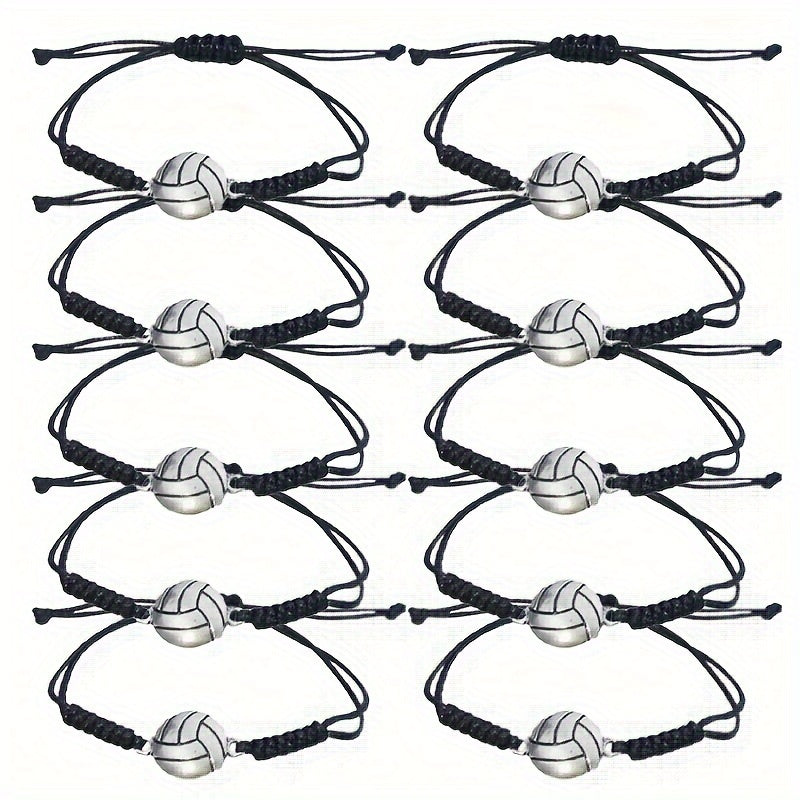 10pcs Volleyball Charm Bracelet, Adjustable Unisex Friendship Bracelet