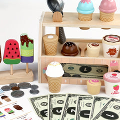 Wooden Ice Cream Toy Playset for Kids, Ice Cream Shop Game Store Gift