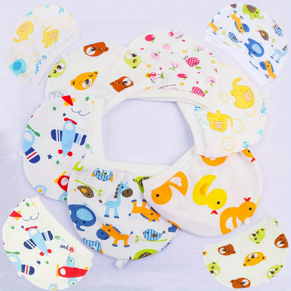 10pcs Cartoon Infant Cap for 0-6 Months Baby Boy & Girl