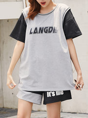 Quick Drying Contrast Sports T-shirt Round Neck Short Sleeves