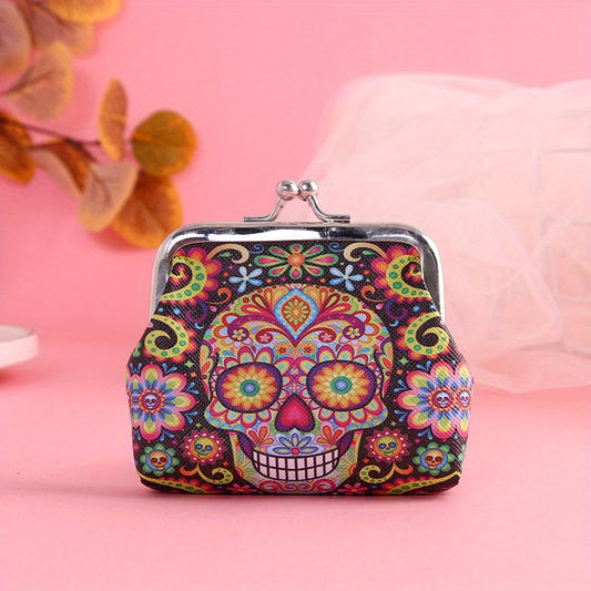 Skull Flower Coin Purse Buckle Wallet Vintage Design