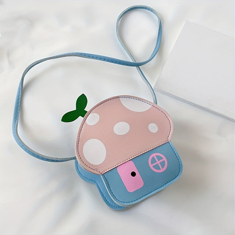 Cartoon PU Mushroom Coin Purse Wallet Crossbody Bag for Kids