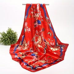 Butterfly Flower Print Satin Scarf Bandana Shawl
